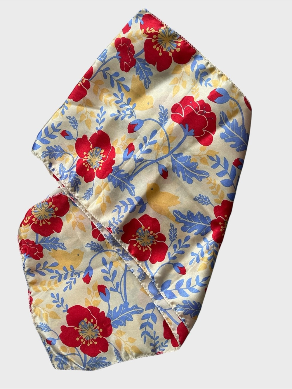 Vintage Folk Art Poppy Floral Scarf Scandinavian Cottagecore Oblong Scarf